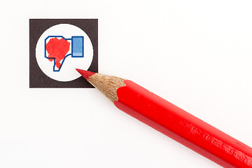 Image showing Red pencil choosing the right mood, like or unlike/dislike 