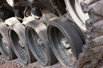 Image showing Closeup Of Army Tank Track Wheels