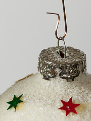 Image showing Close-up of a silver christmas ball with stars