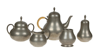 Image showing Very old tin tea set full of scratches