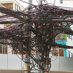 Image showing A tangle of cables and wires