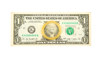 Image showing Condom on the US dollars bill