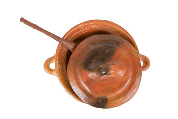 Image showing Close up view of traditional clay earthenware isolated