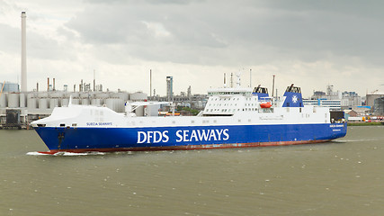 Image showing Blue cargoship in Rotterdam