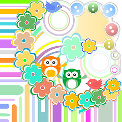 Image showing baby boiy card textile stickers of owls and birds in forest