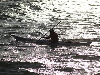 Image showing sailing in sunset