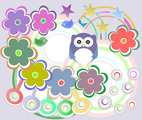 Image showing Seamless pattern with birds owls and flowers