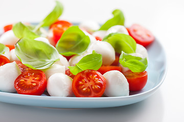 Image showing Tomato salad with mozzarella and basil