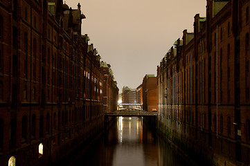 Image showing Speicherstadt In Hamburg, Germany in the evening