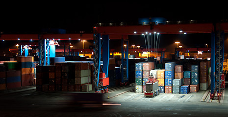 Image showing Commercial Container Port At Night