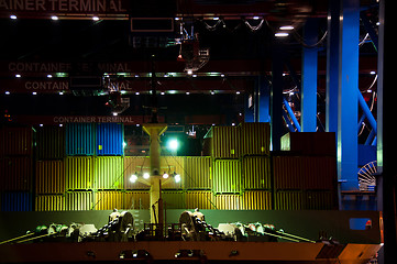 Image showing Container Ship By Night