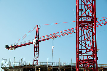 Image showing Construction site with cranes and building