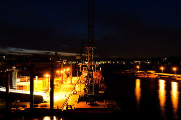 Image showing Hamburg Harbour At Night