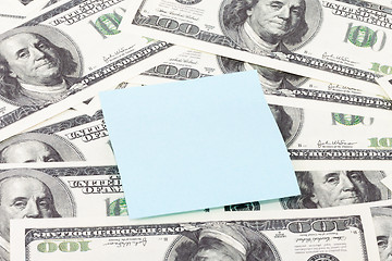 Image showing Note paper on dollars background