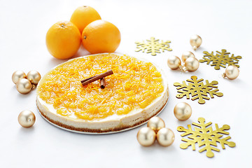 Image showing cheesecake with oranges