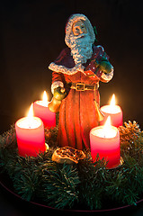 Image showing Christmas Advent Wreath With Burning Candles