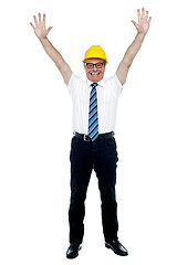 Image showing Contemporary construction engineer celebrating his success