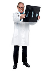 Image showing Senior medical practitioner reviewing x-ray sheet