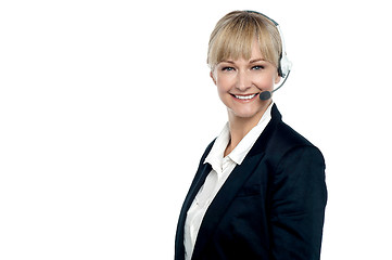 Image showing Corporate telecaller smiling confidently