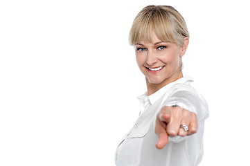 Image showing Stylish corporate woman pointing at you