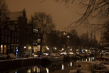 Image showing Snowy Amsterdam At Night