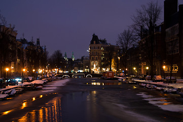 Image showing Snowy Amsterdam At Night