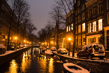 Image showing Snowy Amsterdam At Night