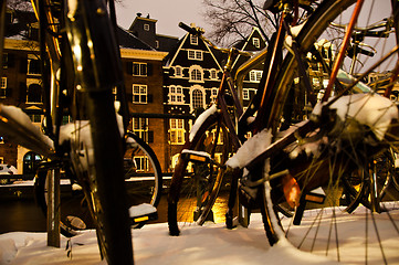 Image showing Snowy Amsterdam At Night