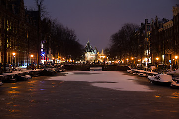 Image showing Snowy Amsterdam At Night