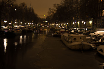 Image showing Snowy Amsterdam At Night