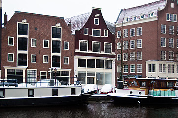 Image showing Amsterdam Canal with House Boats