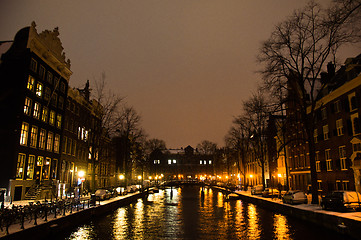 Image showing Snowy Amsterdam At Night