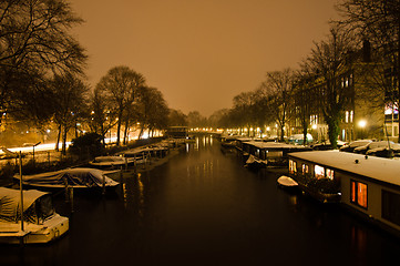 Image showing Snowy Amsterdam At Night