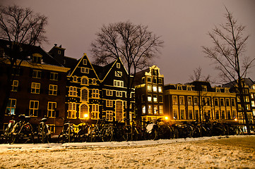 Image showing Snowy Amsterdam At Night