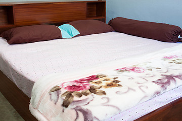 Image showing Tranquil bedroom with with a double  hard wood bed