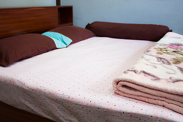 Image showing Tranquil bedroom with with a double  hard wood bed