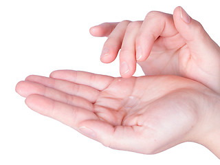 Image showing Woman holds a Contact Lens