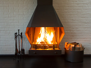 Image showing Fireplace on a white wall