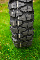 Image showing Tire at green grass