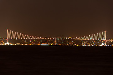 Image showing Bosporus Bridge at night, Istanbul, Turkey