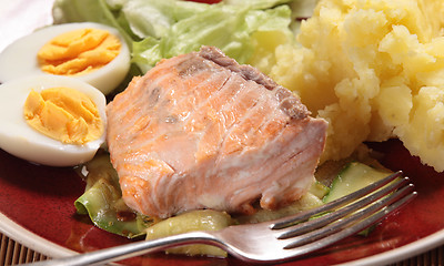 Image showing Grilled salmon dinner
