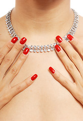 Image showing Silver necklace with diamonds