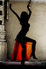 Image showing Woman dancing belly-dance in Oriental costume