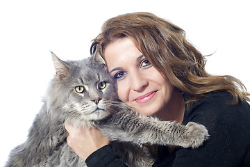 Image showing maine coon cat and woman