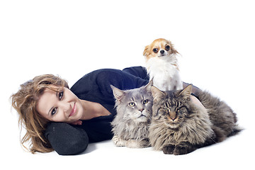 Image showing woman and pets