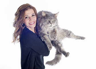 Image showing maine coon cat and woman