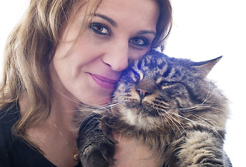 Image showing maine coon cat and woman