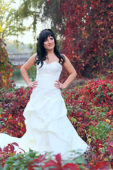 Image showing Girl in a weeding dress in a park