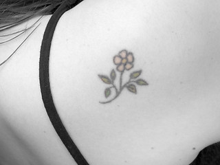 Image showing Colored tattoo on a black and white model