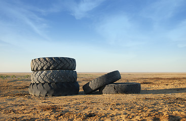 Image showing Five old tires